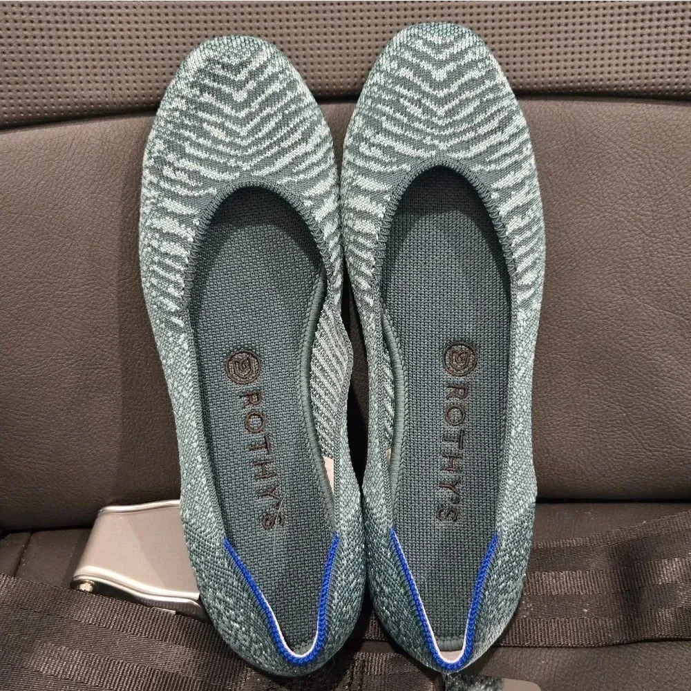 Rothy's square toe teal green metallic 9